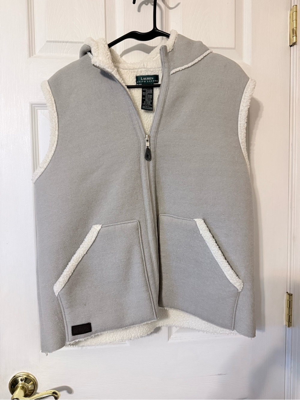 Ralph Lauren Light Gray Hooded Sherpa-Lined Vest
